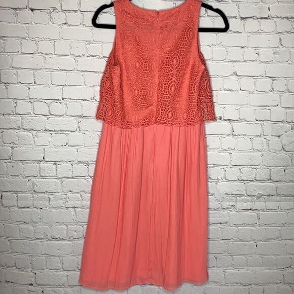 Loft Lace Overlay Coral Sleeveless‎ MIDI Dress 2 Coquette - Picture 7 of 11